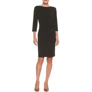 Banana Republic Black Stretch Gathered Waist 3/4 Sleeve Sheath Dress Size Small